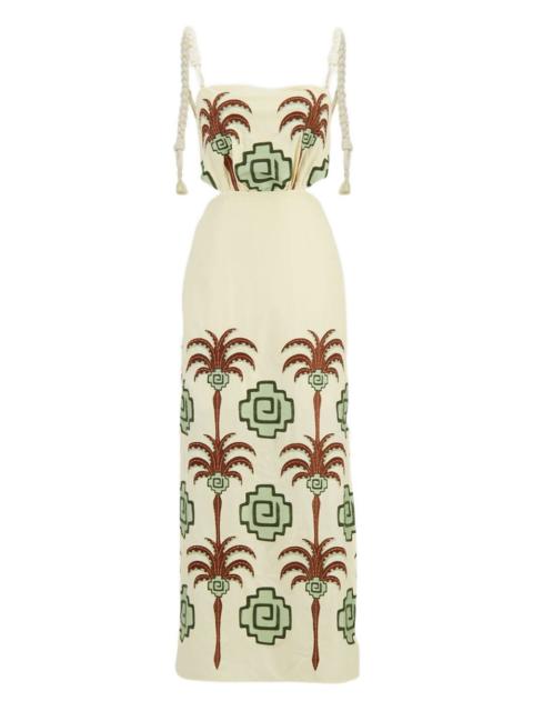 Tributaries palm-tree embroidered cut-out maxi dress