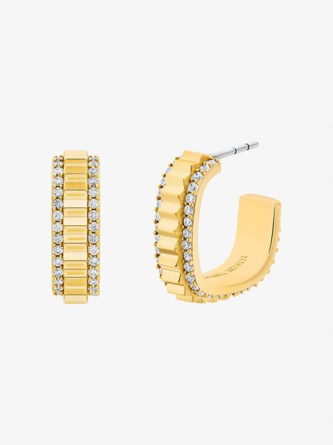 Small Pavé Gold-Tone Brass Hoop Earrings