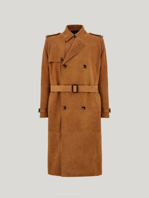 CARAMEL-COLORED CANALI NUVOLA LAMBSKIN SUEDE TRENCH COAT