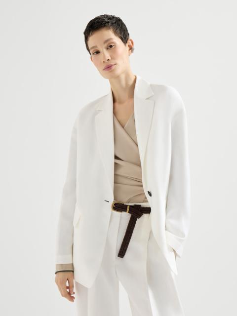 Viscose and linen fluid twill blazer with monili