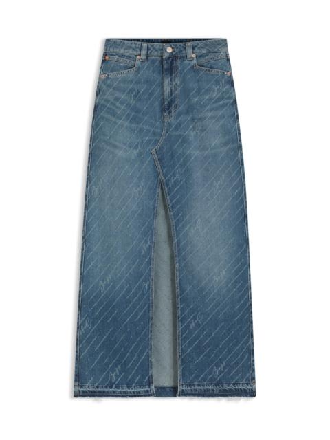 DENIM SKIRT WITH LOGO PINSTRIPE PATTERN AND FRONT SLIT