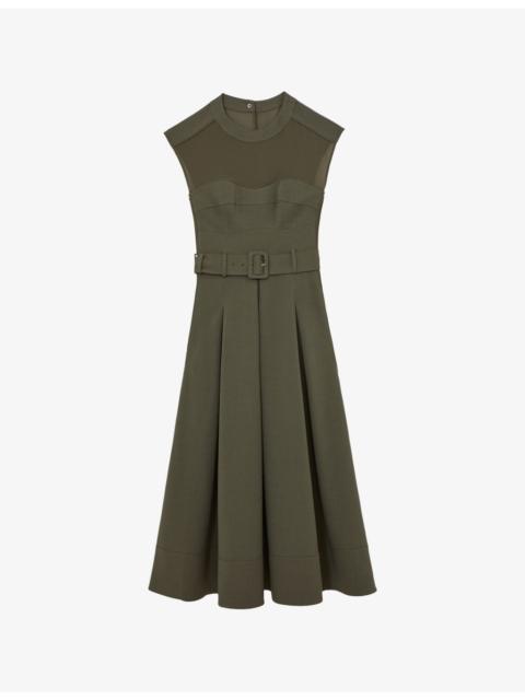 Ava Belted-Waist Stretch-Woven Midi Dress