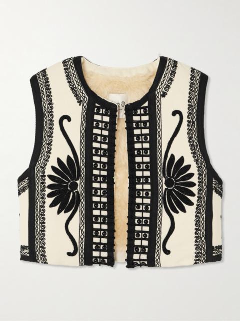 Ambrose Cropped Bead-embellished Embroidered Cotton-canvas Vest