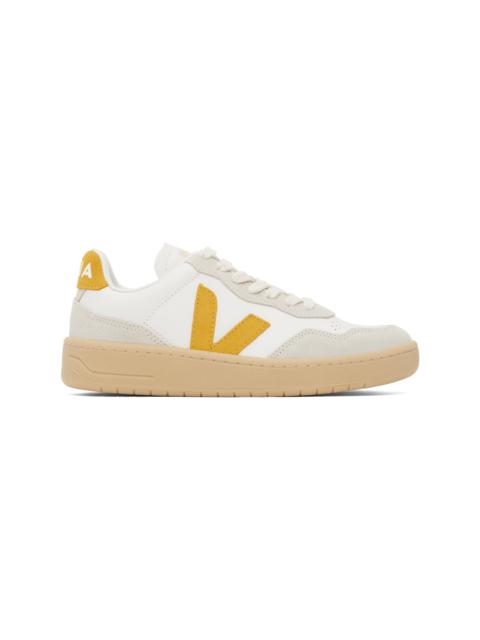 White & Yellow V-90 Leather Sneakers
