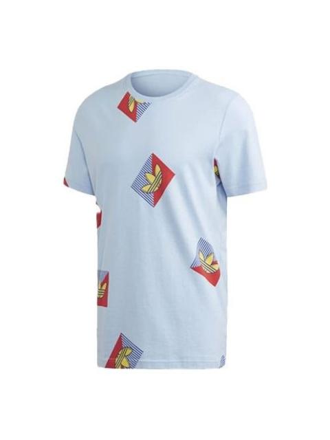 adidas originals Aop Diag Tee Casual Sports Round Neck Short Sleeve Light Blue FM3343