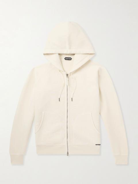Slim-Fit Cotton-Jersey Zip-Up Hoodie Cream