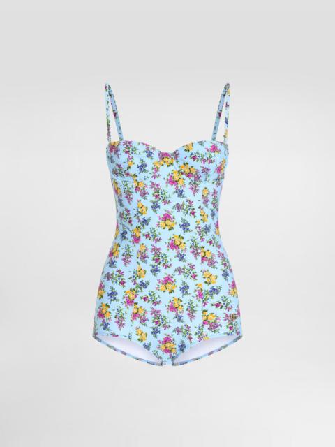 Small floral-print balconette one-piece swimsuit
