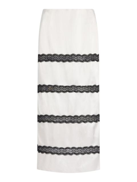 Exclusive Lace-Inset Satin Maxi Skirt ivory