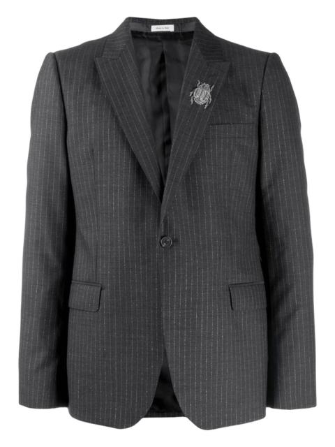 insect embellished pinstriped blazer