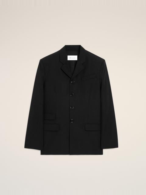 BLACK NEW WOOL SINGLE BREASTED STRAIGHT JACKET