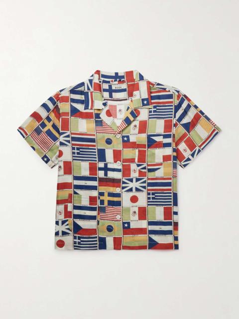 International Camp-Collar Printed Linen Shirt