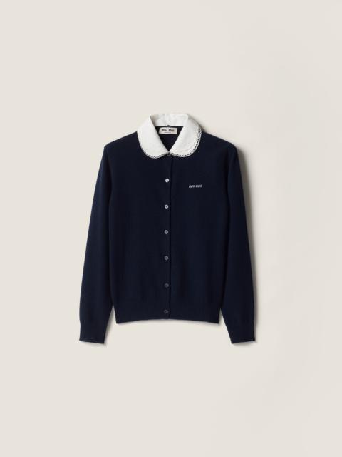 Cashmere cardigan with embroidered poplin collar
