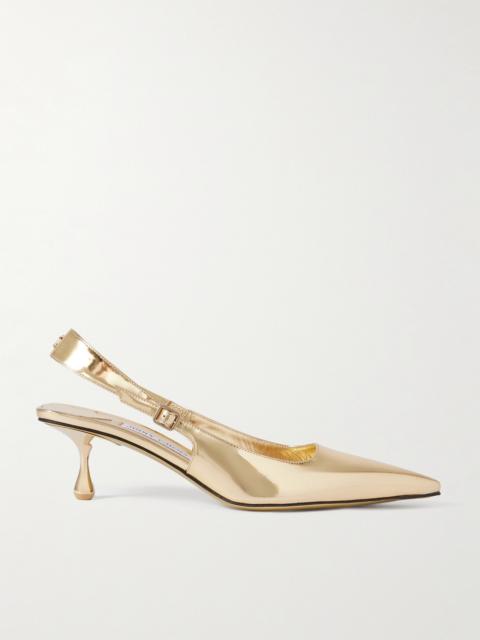 Amel 50 Logo-embellished Metallic Leather Slingback Pumps