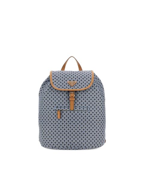 printed-pattern leather-trimmed backpack