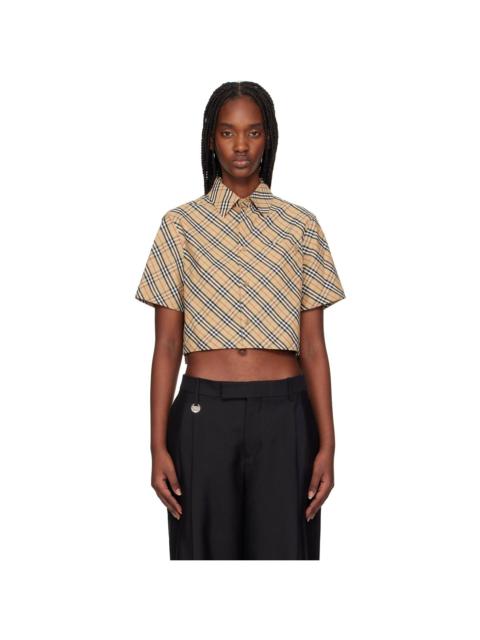Beige Cropped Check Cotton Shirt