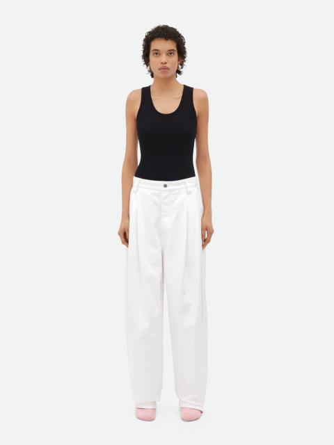 White Pleated Denim Trousers