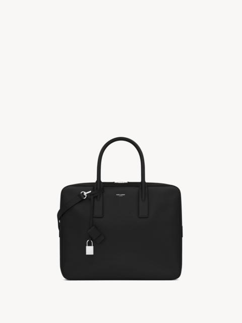 MUSEUM SMALL FLAT BRIEFCASE IN BLACK TEXTURED LEATHER
