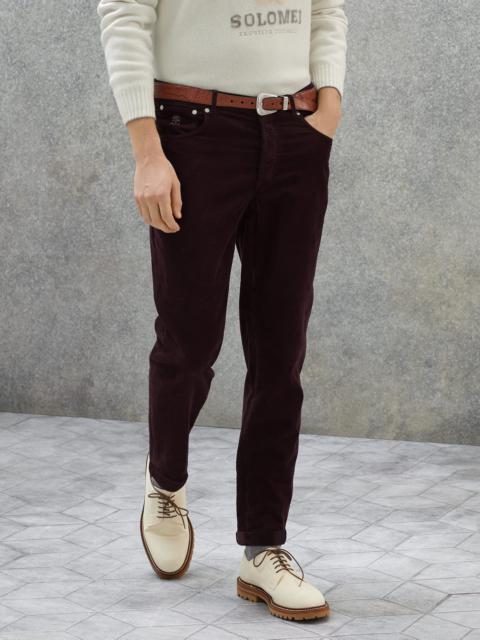 Garment-dyed Italian fit five-pocket trousers in cotton narrow wale corduroy