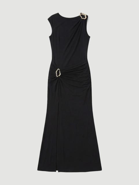 Drapey Crepe Trim Detail Ruched Maxi Dress