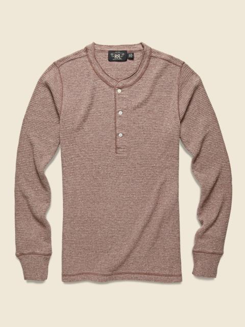 Waffle-Knit Henley - Brown Heather