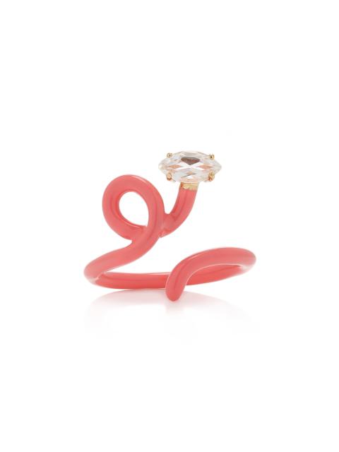 Baby Vine Enameled 9K Rose Gold Crystal Ring pink