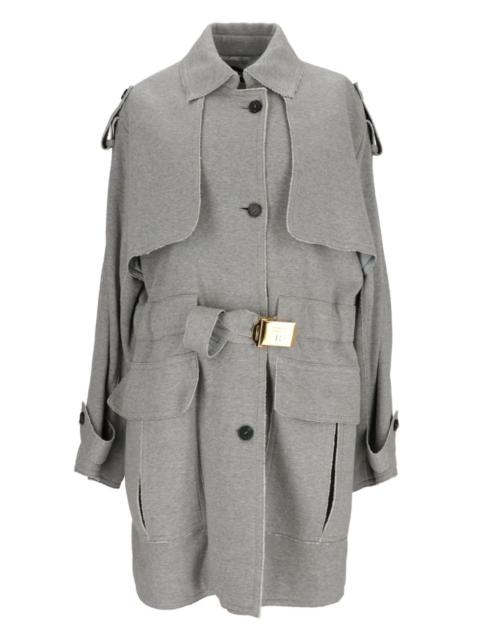 belted button-fastening coat