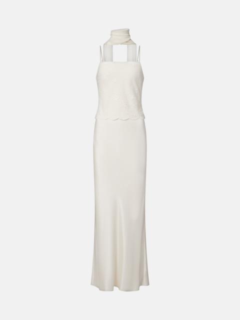 Cove tulle-trimmed silk-blend satin maxi dress