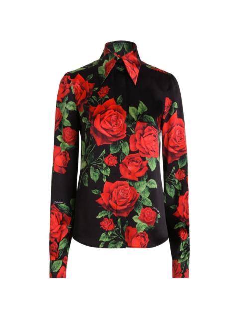 rose-print satin shirt