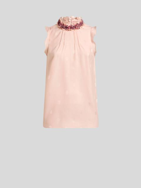 SILK JACQUARD TOP WITH EMBELLISHMENT