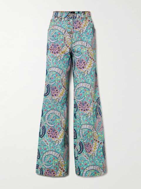 Paisley-print High-rise Wide-leg Jeans