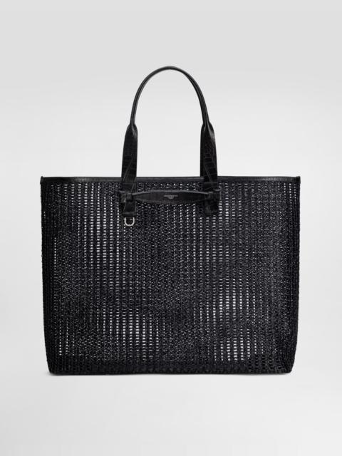 Woven mesh and calfskin shopper