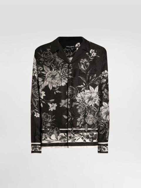 Flower bouquet-print jacquard twill shirt