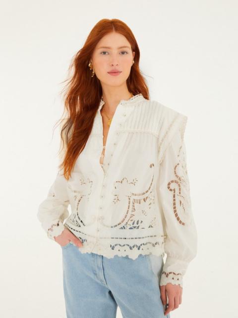 Off-White Richelieu Puff Sleeve Organic Cotton Blouse