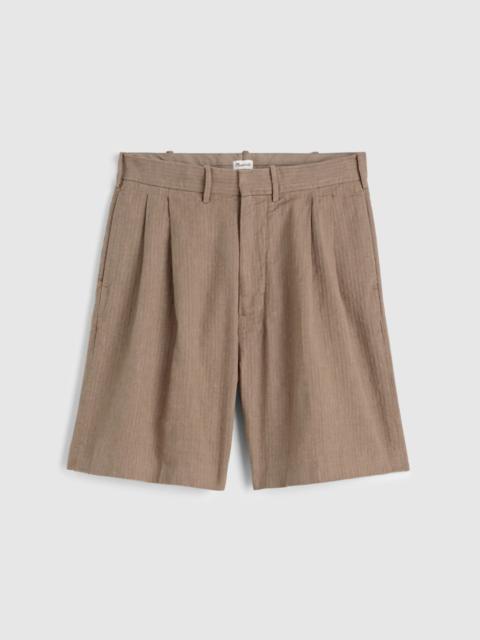 Double-Pleated Shorts in Herringbone Linen-Cotton Blend