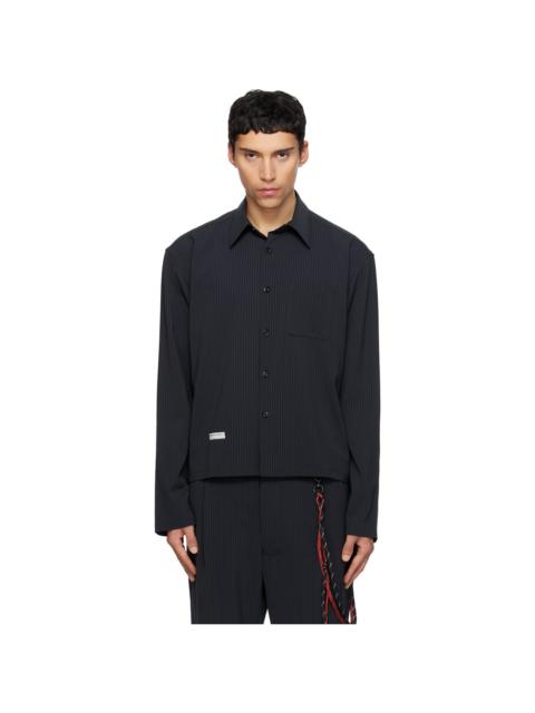 Navy Pinstripe Gabardine L/S Shirt