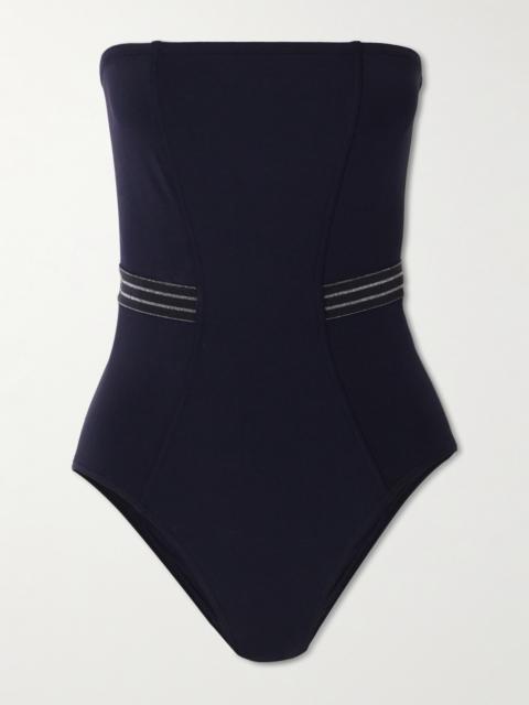 Evening Pétillant Strapless Metallic Striped Grosgrain-trimmed Swimsuit