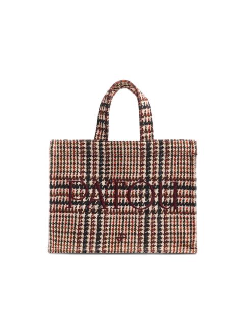 logo-embroidered houndstooth tote bag