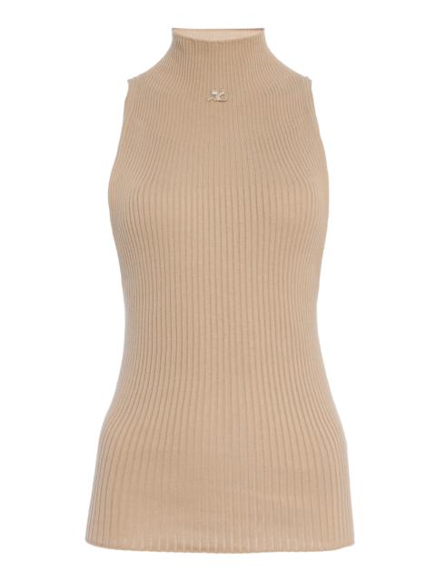 Mockneck Ribbed Cotton-Wool Top neutral