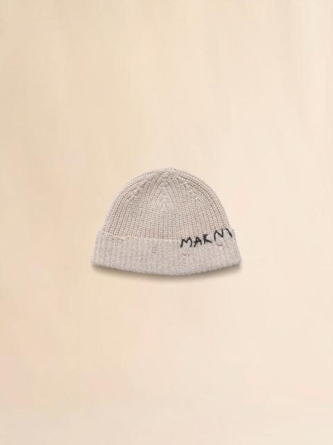 BEIGE WOOL BEANIE WITH MARNI MENDING EMBROIDERY