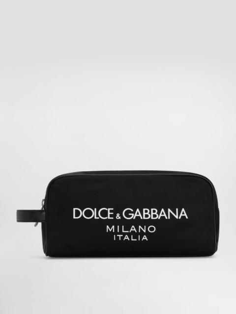 Nylon toiletry bag with rubberized logo