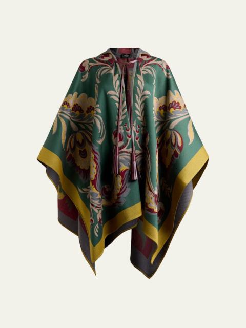 Hooded Paisley Wool-Blend Cape
