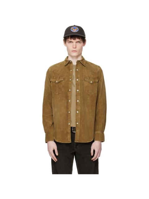 Tan Slim Fit Corduroy Western Shirt