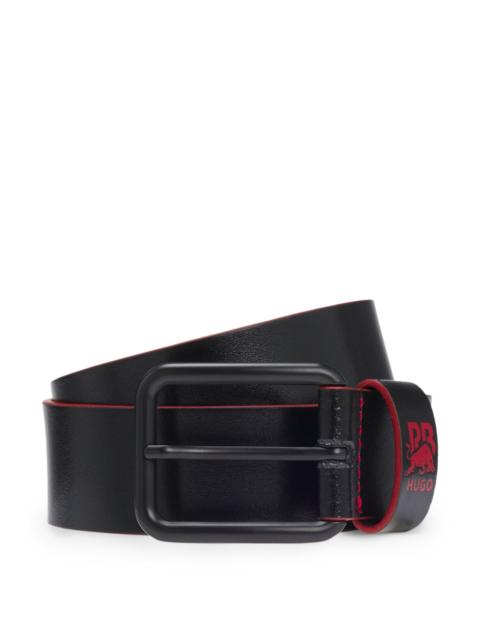 HUGO X RB ITALIAN-LEATHER BELT WITH BULL MOTIF