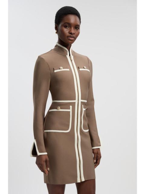 Figure Form Bandage Knit Piping Detail Military Mini Dress