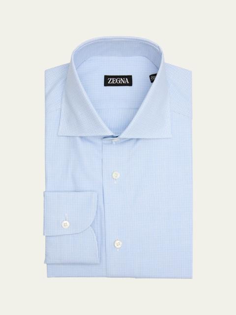 Men's Cotton Micro-Check Spread Collar Dress Shirt