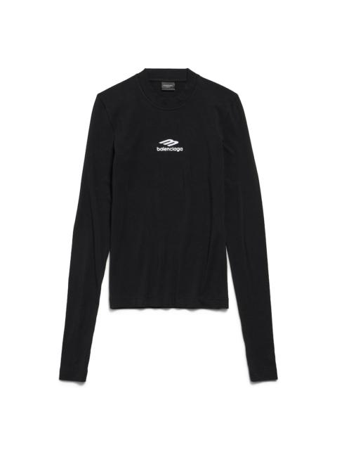 Women's 3b Sports Icon Long Sleeve Fitted Crewneck Top in Black/white