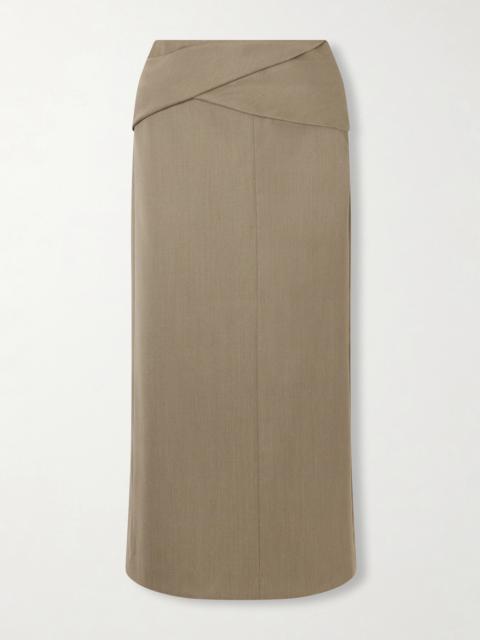 Belted Wool-blend Twill Midi Skirt