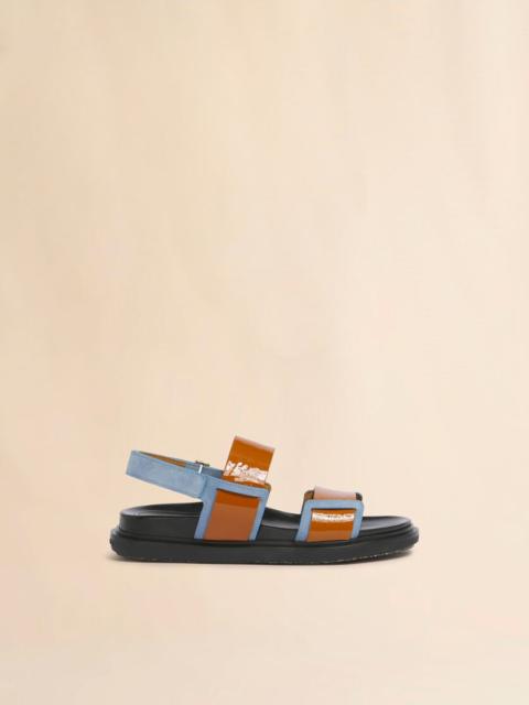 LIGHT BROWN AND BLUE LEATHER FUSSBETT DOUBLE-STRAP SANDAL