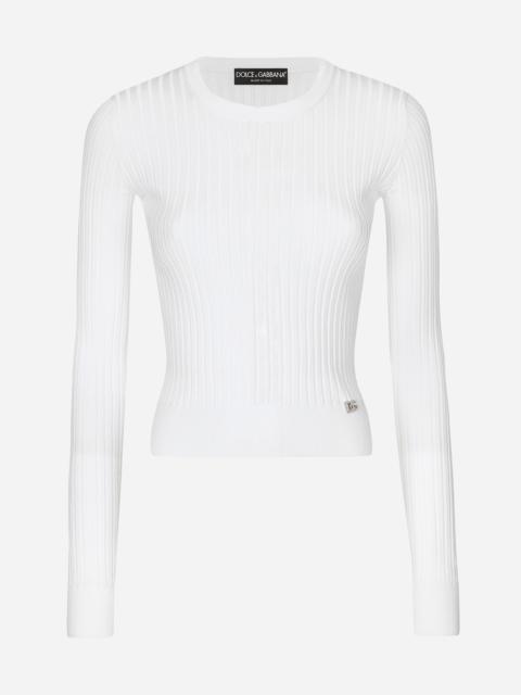 Ribbed viscose sweater with metal DG logo pin