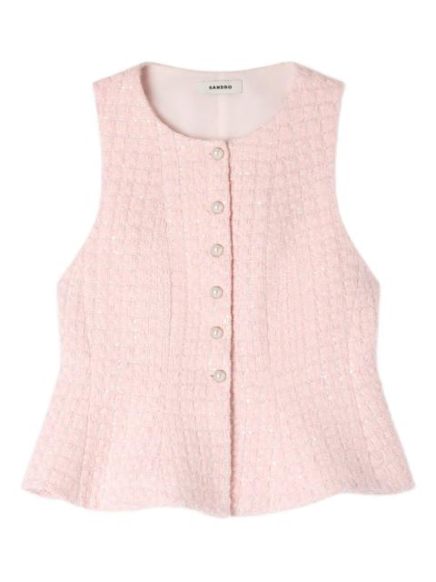 tweed-fabric sequin-embellishment waistcoat